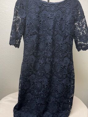 madison leigh Navy Floral Crochet Midi Dress